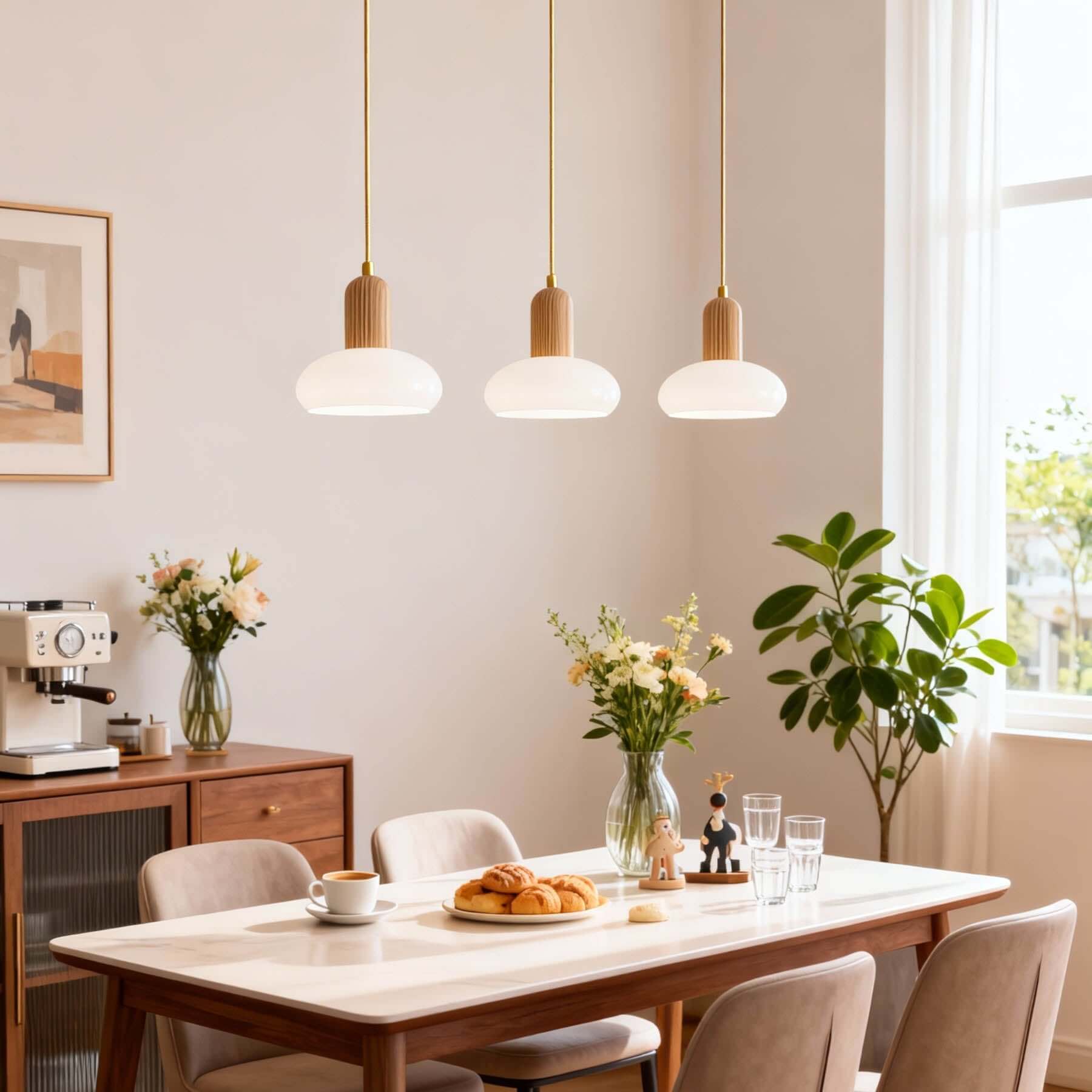 Antizer Modern Minimalist Wood Glass Pendant Light