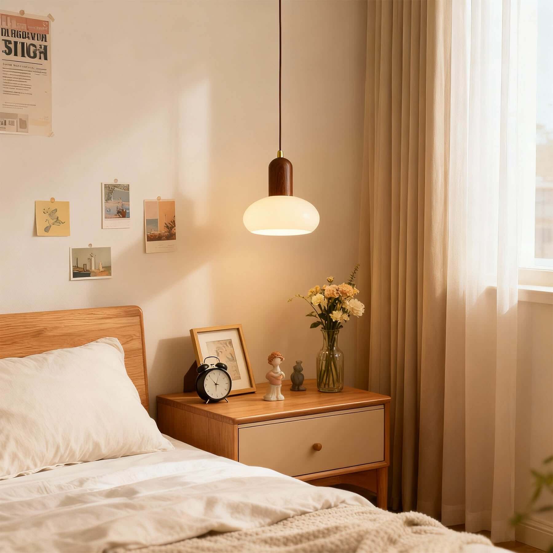 Antizer Modern Minimalist Wood Glass Pendant Light