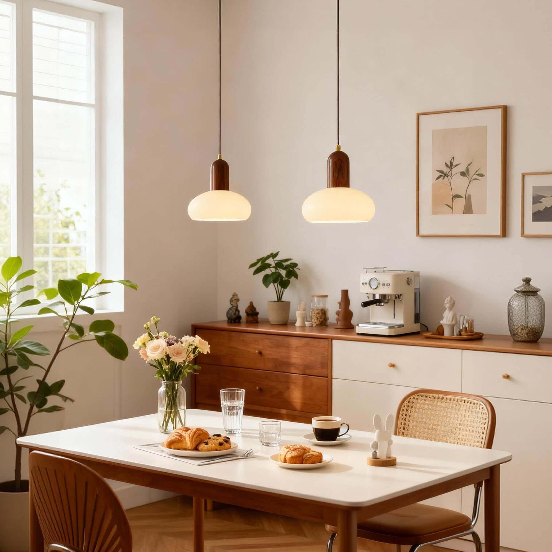 Antizer Modern Minimalist Wood Glass Pendant Light