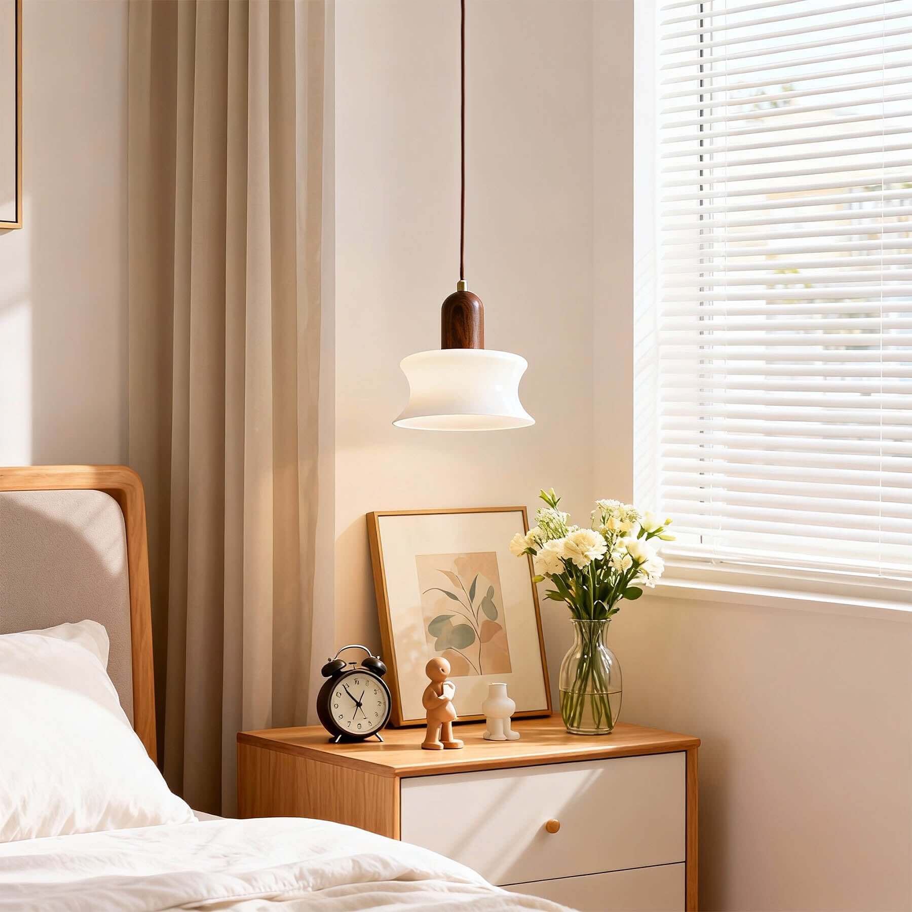 Antizer Minimalist Wood Dome Glass Pendant Light