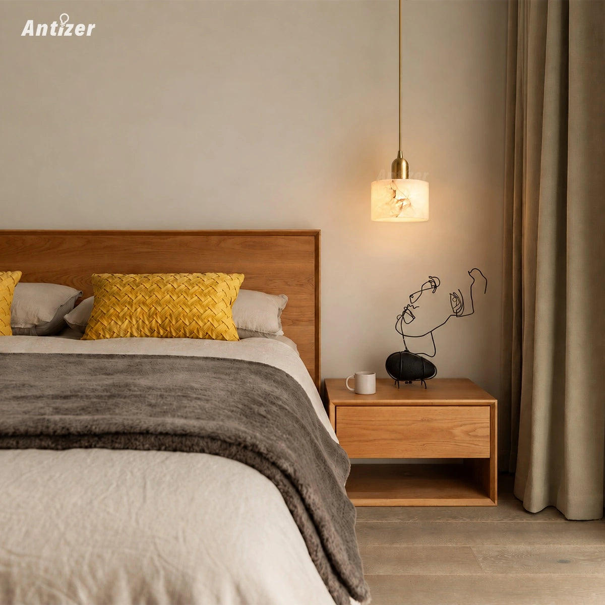 Antizer Modern Brass Alabaster Pendant Light