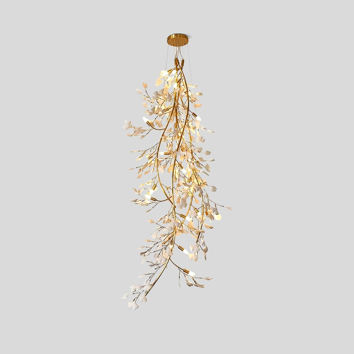 Antizer Ginkgo Long Branch Chandelier for High Ceiling Gold