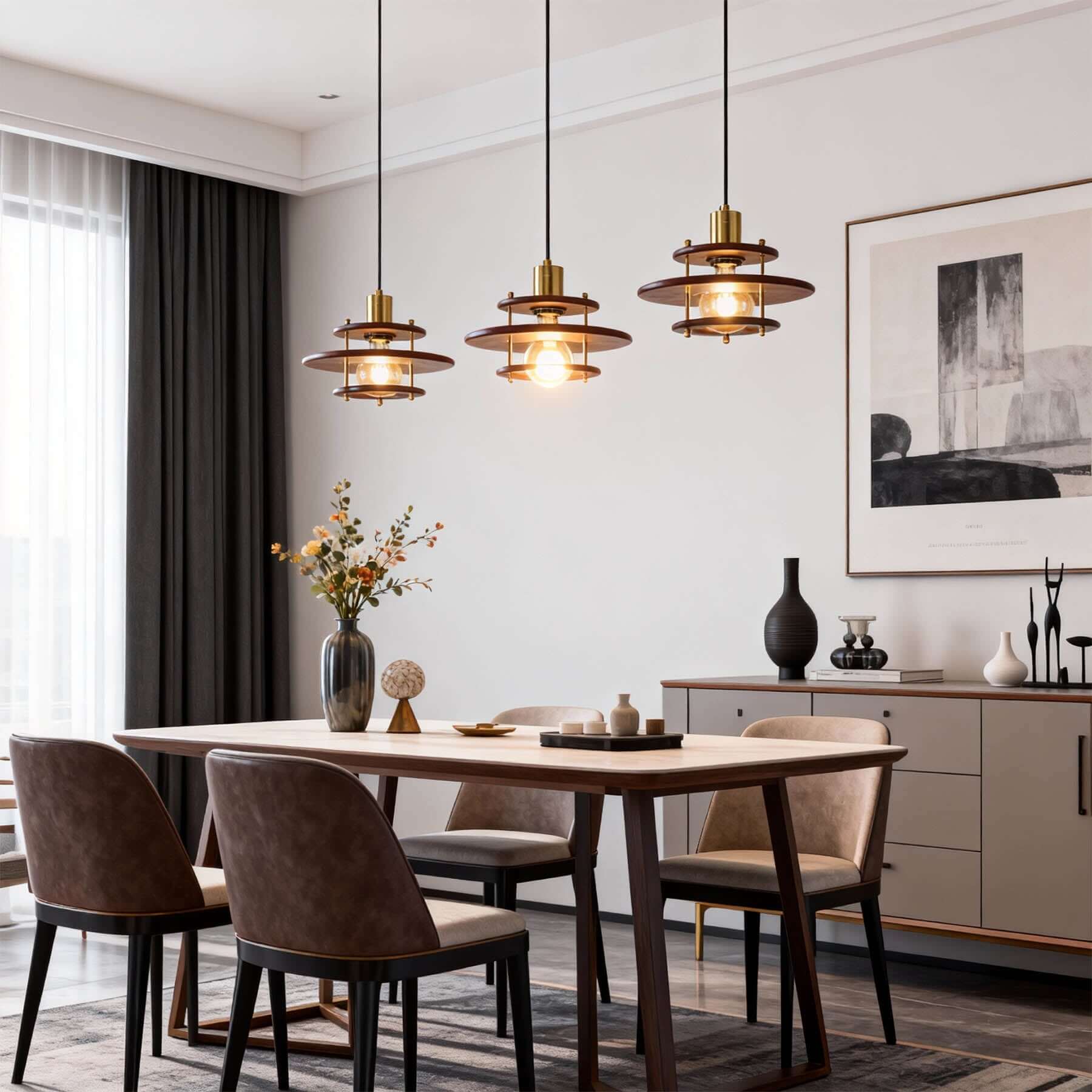 Antizer Tiered Walnut Wood Pendant Light