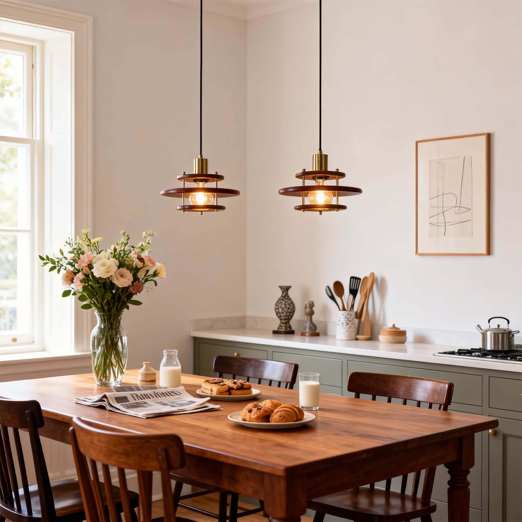 Antizer Tiered Walnut Wood Pendant Light