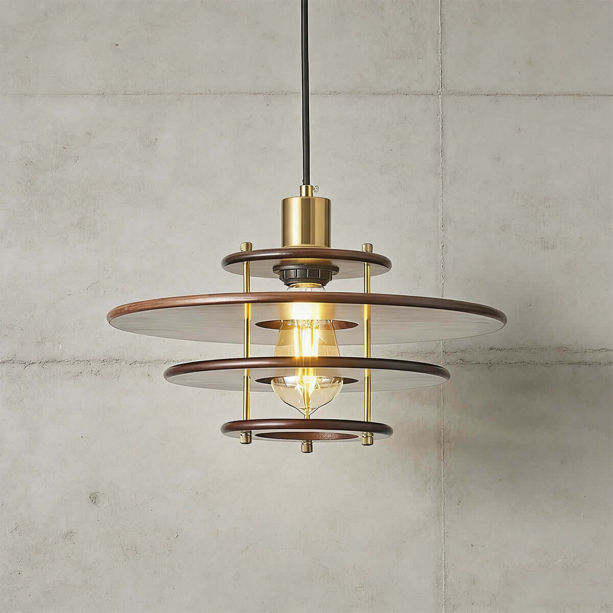 Antizer Vintage Tiered Walnut Wood Pendant Light