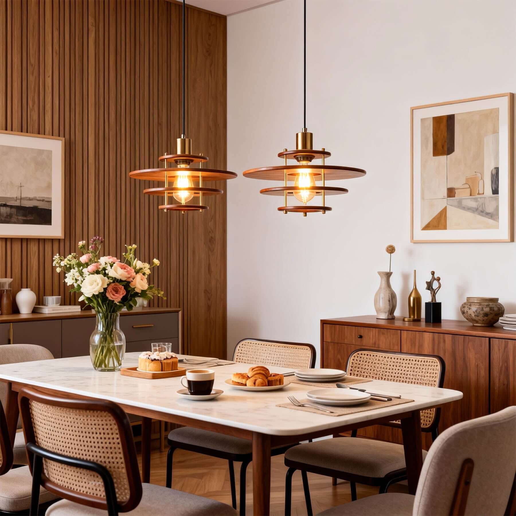 Antizer Vintage Tiered Walnut Wood Pendant Light