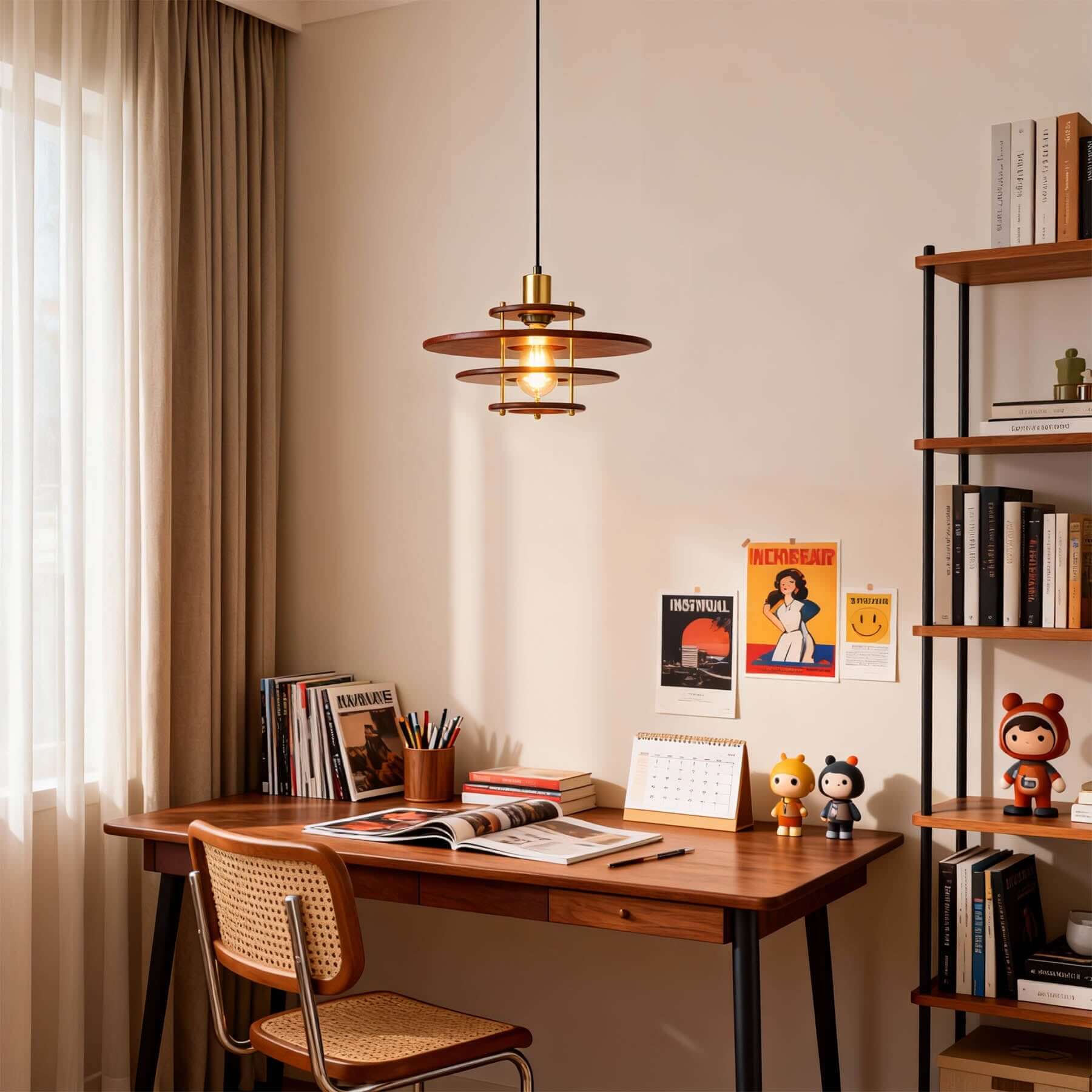 Antizer Vintage Tiered Walnut Wood Pendant Light