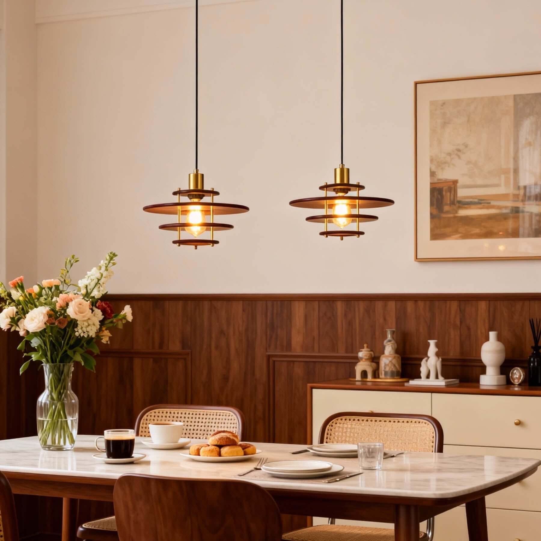 Antizer Vintage Tiered Walnut Wood Pendant Light