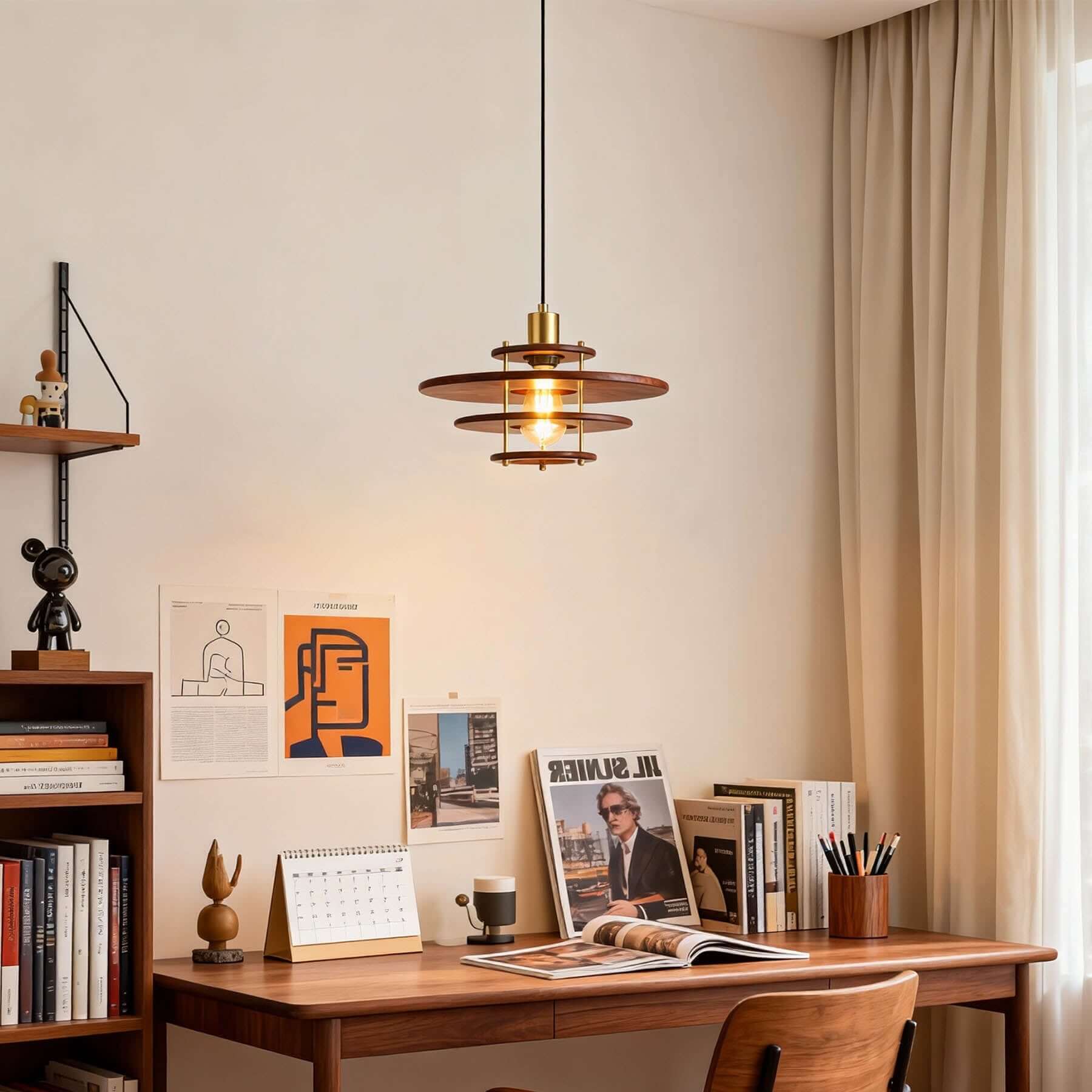 Antizer Vintage Tiered Walnut Wood Pendant Light