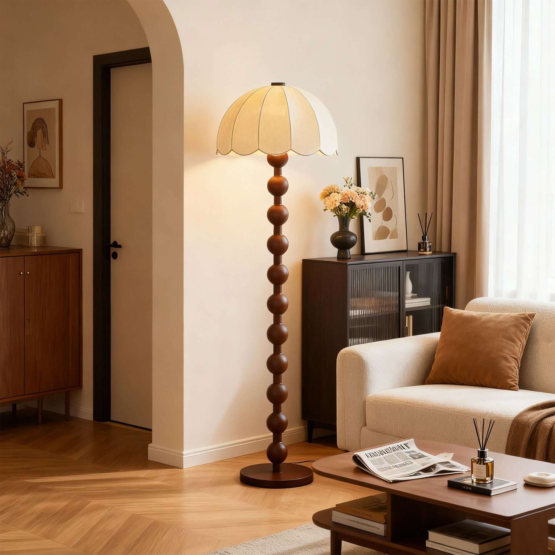 Antizer Scalloped Shade Beaded Column Floor Lamp